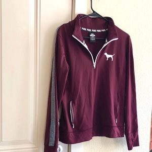 PINK ultimate sporty half zip maroon jacket